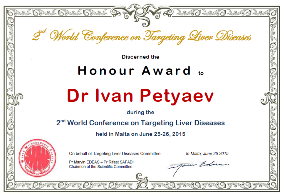 Targeting Liver Diseases Award Dr Petyaev